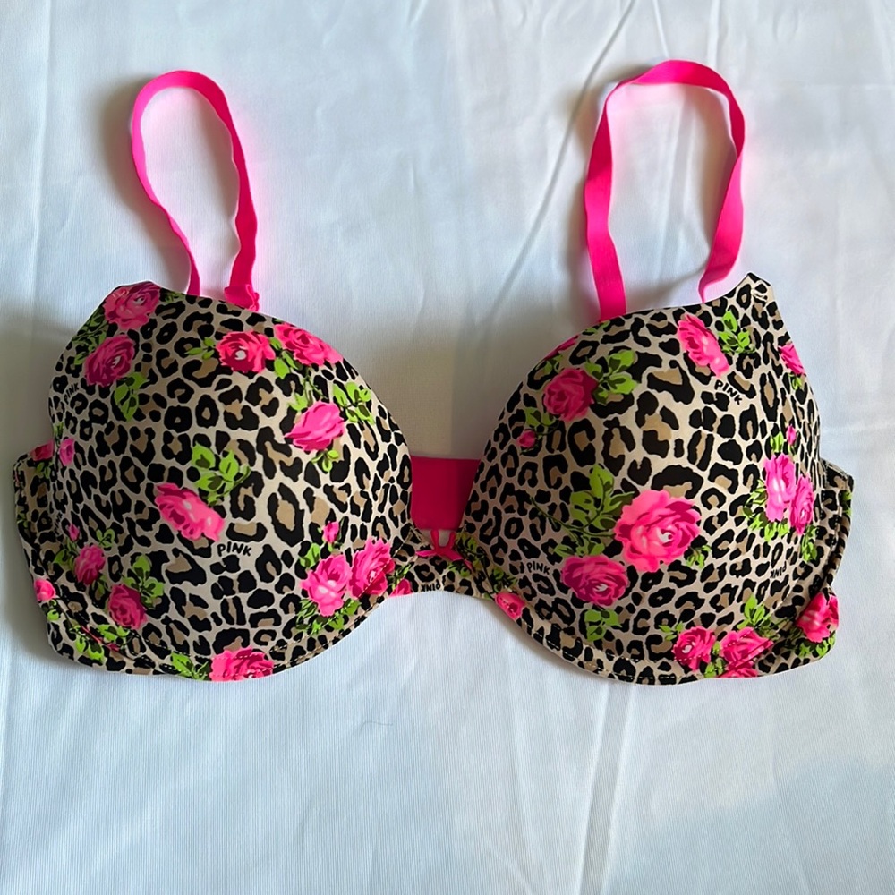 Victorias Secret leopard and pink floral bra